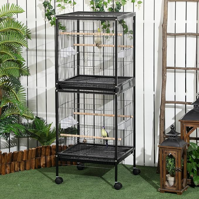 PawHut Large Bird Cage 1.7 ft. Width for Wingspan 55", Black | Bird Aviary Indoor, Multi-Door Design, Fit for a Canary, Finch, Conure - Image 2