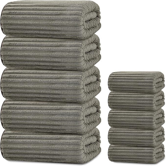 Extra Large Bath Towel Set 10 Piece, XL Bath Towels 35"x67" Oversized Bath Sheets, 280 GSM Microfiber Quick Dry Absorbent Towels, 5 Bath Sheets & 5 Hand Towels (Brown) by Tewloss
