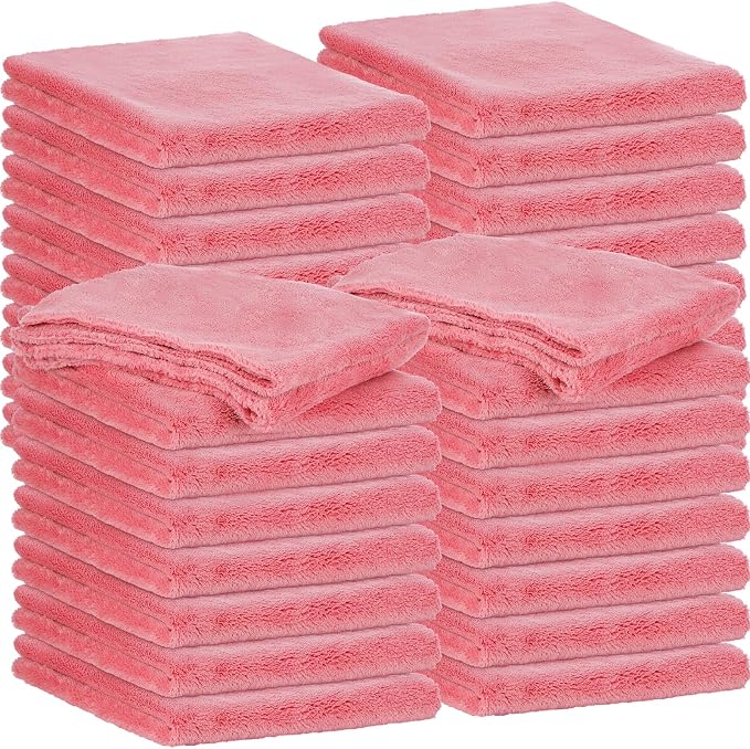 Shimeyao 30 Pcs 16 x 16 Inch Edgeless Microfiber Plush Towels for Cars Detailing Drying Wash Polishing Absorbent Cleaning Cloths, 500 GSM(Vivid Red) by Shimeyao