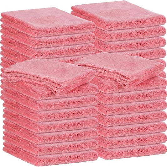 Shimeyao 30 Pcs 16 x 16 Inch Edgeless Microfiber Plush Towels for Cars Detailing Drying Wash Polishing Absorbent Cleaning Cloths, 500 GSM(Vivid Red) by Shimeyao