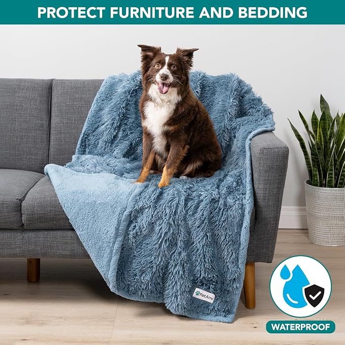 PetAmi Waterproof Dog Blanket for Couch, Bed & Furniture,Reversible Sherpa & Faux Fur Pet Blanket, Leakproof Blanket for Puppy Cat, Washable Soft Calming Pet Couch Protector (29x40, Light Blue) - Image 2