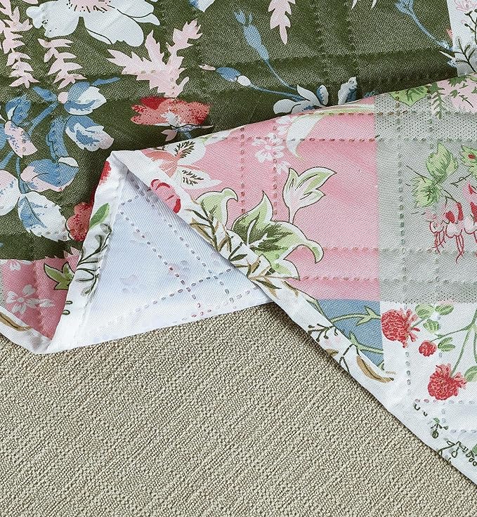 Brilliant Sunshine Peach and Olive Flowers Couch Cover, 78" seat | Patchwork Design, Non Slip Sofa Cover, Quilted Furniture Protector, Extra Large Washable Slipcover for Pets, Dogs & Cats - Image 5