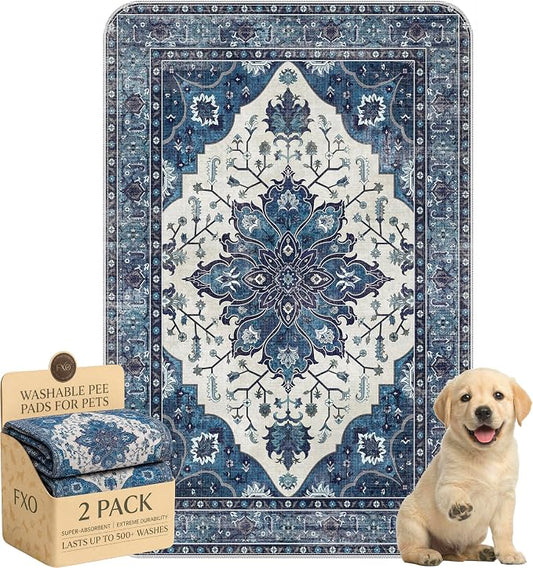 Washable Pee Pads for Dogs,Great Urine Absorbent Reusable Puppy Training Pads,Waterproof,Leak-Proof & Non-Slip Potty Pads for Whelping,Crate,Playpen,Bed.(Dark Navy Floral,24"x36") by Peepads