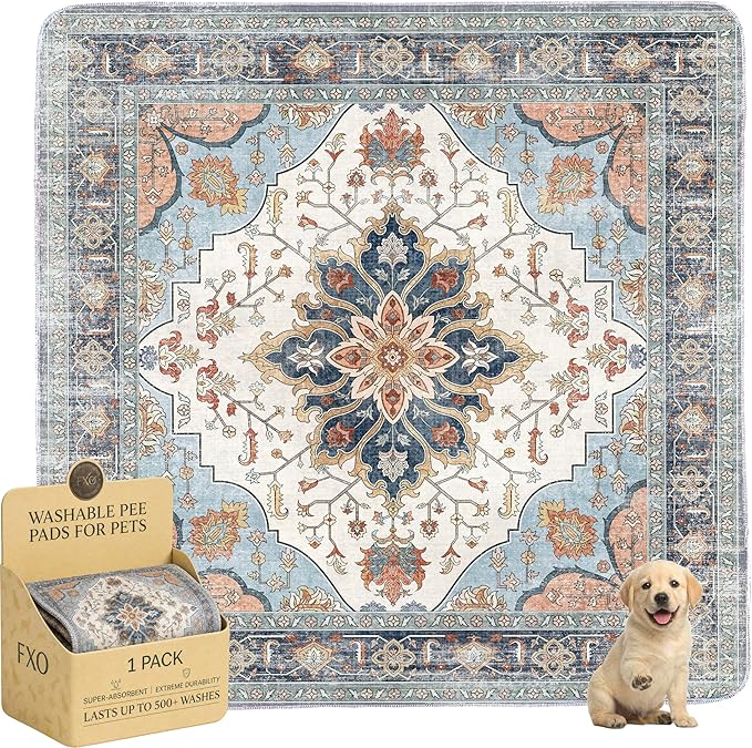 Washable Pee Pads for Dogs,Great Urine Absorbent Reusable Puppy Training Pads,Waterproof,Leak-Proof & Non-Slip Potty Pads for Whelping,Crate,Playpen,Bed.(Blue Floral,72"x72") by Peepads