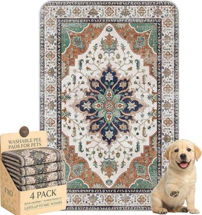 4PACK Washable Pee Pads for Dogs,Great Urine Absorbent Reusable Puppy Training Pads,Waterproof,Leak-Proof & Non-Slip Potty Pads for Whelping,Crate,Playpen,Bed.(Dark Teal Floral,24"x36") by Peepads