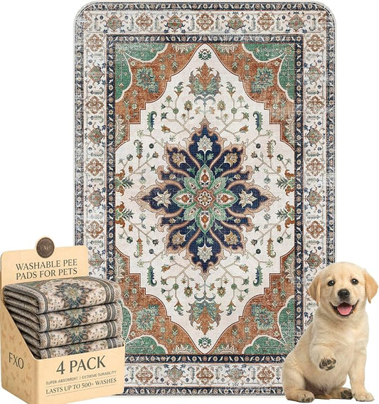 4PACK Washable Pee Pads for Dogs,Great Urine Absorbent Reusable Puppy Training Pads,Waterproof,Leak-Proof & Non-Slip Potty Pads for Whelping,Crate,Playpen,Bed.(Dark Teal Floral,24"x36") by Peepads