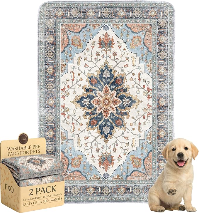 Washable Pee Pads for Dogs,Great Urine Absorbent Reusable Puppy Training Pads,Waterproof,Leak-Proof & Non-Slip Potty Pads for Whelping,Crate,Playpen,Bed.(Blue Floral,24"x36") by Peepads