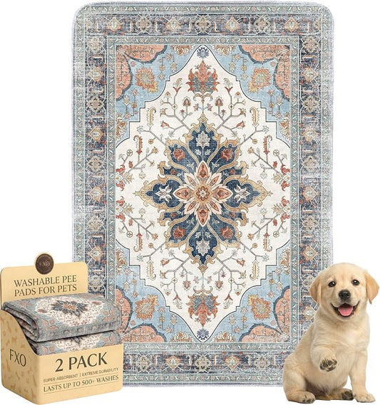 Washable Pee Pads for Dogs,Great Urine Absorbent Reusable Puppy Training Pads,Waterproof,Leak-Proof & Non-Slip Potty Pads for Whelping,Crate,Playpen,Bed.(Blue Floral,24"x36") by Peepads