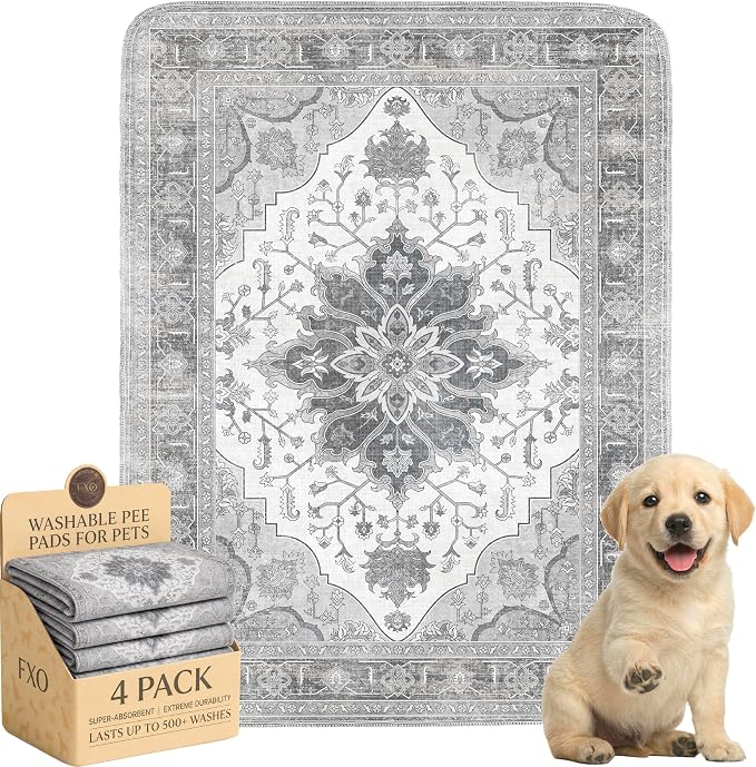 4PACK Washable Pee Pads for Dogs,Great Urine Absorbent Reusable Puppy Training Pads,Waterproof,Leak-Proof & Non-Slip Potty Pads for Whelping,Crate,Playpen,Bed.(Gray Floral,18"x24") by Peepads