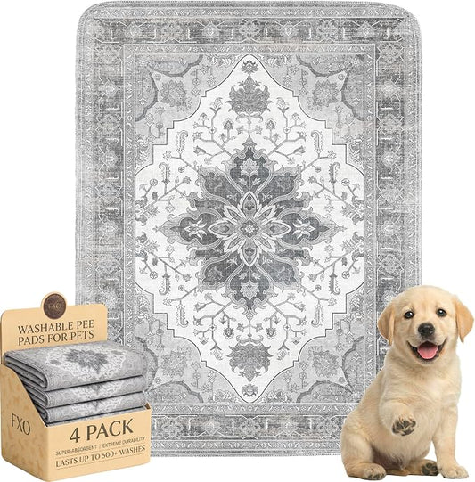 4PACK Washable Pee Pads for Dogs,Great Urine Absorbent Reusable Puppy Training Pads,Waterproof,Leak-Proof & Non-Slip Potty Pads for Whelping,Crate,Playpen,Bed.(Gray Floral,18"x24") by Peepads