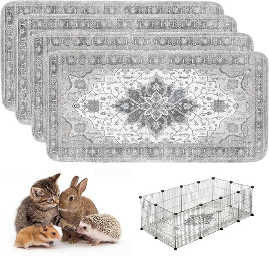 4PACK Washable Guinea Pig Pee Pads,Absorbent Reusable Guinea Pig Cage Liners,Waterproof,Leak-Proof & Non-Slip Potty Pads for Small Animals Rabbit Hamster Rat.(Gray Floral,24"x48") by Peepads