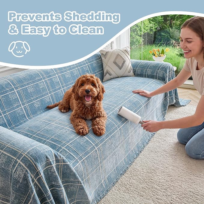 Couch Cover for Dogs Washable Sofa Cover, Sectional Couch Covers, Sofa Covers for 2 Cushion Couch, Non Slip Stripe Sofa Slipcovers Furniture Protector (Blue Checkered 71x118) - Image 6