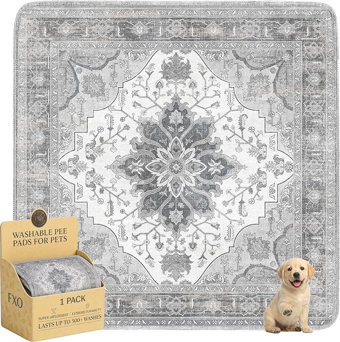 Washable Pee Pads for Dogs,Great Urine Absorbent Reusable Puppy Training Pads,Waterproof,Leak-Proof & Non-Slip Potty Pads for Whelping,Crate,Playpen,Bed.(Gray Floral,72"x72") by Peepads