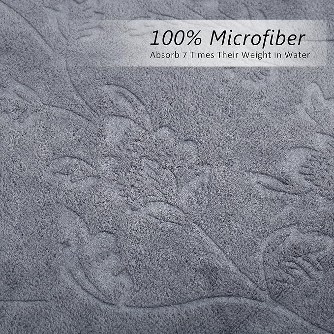 JML Large Microfiber Bath Towels Set of 2, 30" x 60", Grey Floral, | Hanging Loop, Soft, Absorbent, Quick Dry for Hair Wrap, Sauna, Swimming Pool, Shower, Spa - Image 2