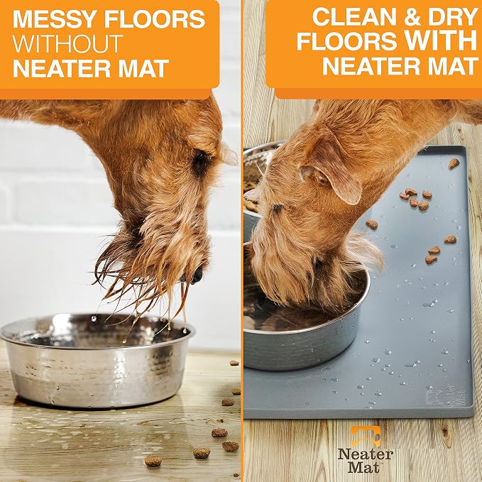 Neater Pet Brands Neater Mat Pet Mats for Food and Water, Cat & Dog Bowl Mat Waterproof Silicone, Feeding Tray, Dog Food Mats for Floors, Placemat w/Raised Edge for Under Bowls, 32" x 24", Grey - Image 5