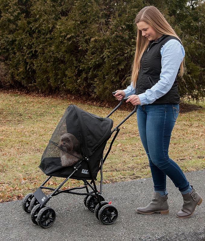 Pet Gear Travel Lite Plus Stroller, Compact, Easy Fold, No Assembly Required, Large Wheels for Cats and Dogs up to 15 pounds, New Black
