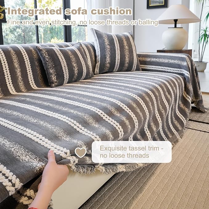 Couch Cover for Dogs Washable Sofa Cover, Sectional Couch Covers, Sofa Covers for 2 Cushion Couch, Non Slip Stripe Sofa Slipcovers Furniture Protector (Dark Gray, 75 * 102) - Image 5