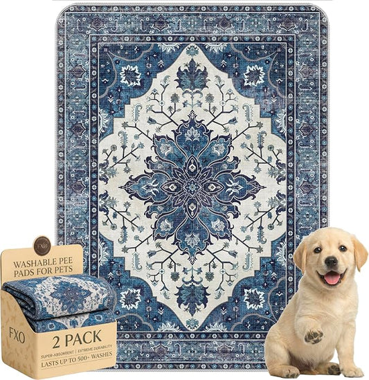Washable Pee Pads for Dogs,Great Urine Absorbent Reusable Puppy Training Pads,Waterproof,Leak-Proof & Non-Slip Potty Pads for Whelping,Crate,Playpen,Bed.(Dark Navy Floral,18"x24") by Peepads
