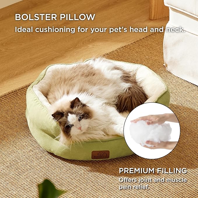 Bedsure Small Dog Bed Washable,Round Cat Beds for Indoor Cats,20in | Bean Green Soft Plush Pet Bed,Dog Beds for Small Dogs for Puppy and Kittens,Anti-Slip Bottom,Easy to Clean - Image 4