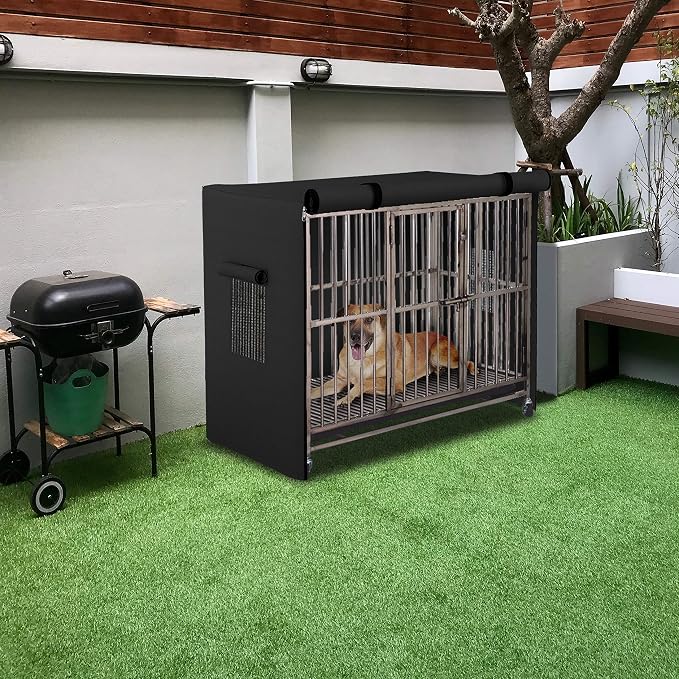 Dog Crate Cover 12 Oz Waterproof - Heavy Duty Privacy Dog Crate Cover with Mesh Pocket & Roll Up Window - Universal Fit Dog Kennel Cover (25" H x 37" W x 24" D, Black) - Image 5