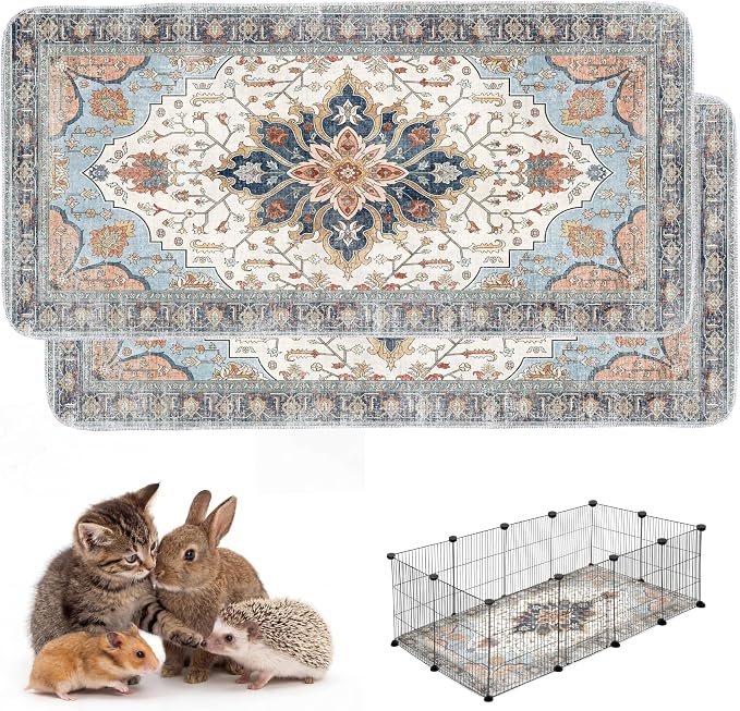 Washable Guinea Pig Pee Pads,Absorbent Reusable Guinea Pig Cage Liners,Waterproof,Leak-Proof & Non-Slip Potty Pads for Small Animals Rabbit Hamster Rat.(Blue Floral,24"x48") by Peepads