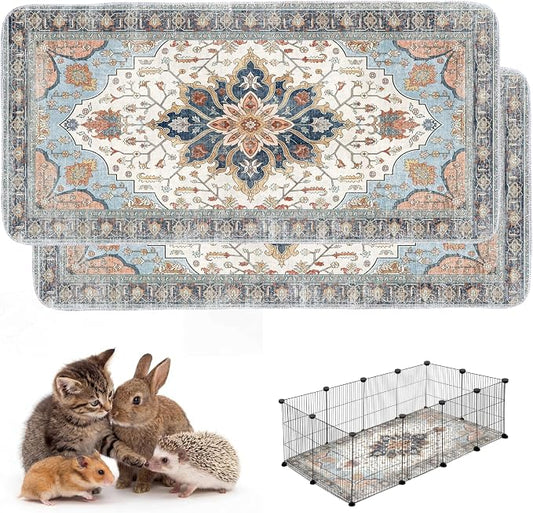 Washable Guinea Pig Pee Pads,Absorbent Reusable Guinea Pig Cage Liners,Waterproof,Leak-Proof & Non-Slip Potty Pads for Small Animals Rabbit Hamster Rat.(Blue Floral,24"x48") by Peepads