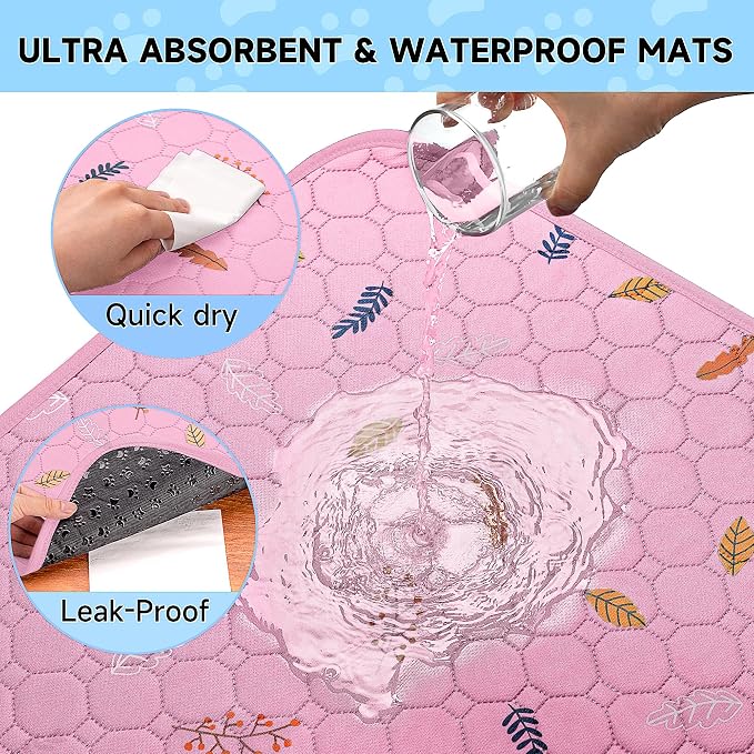 Sunheir 2 Pack Washable Guinea Pig Pee Pads, 24" x 48" Waterproof Reusable Guinea Pig Cage Liners, Absorbent Bedding Training Mat for Small Animal Guinea Pigs Rabbit Bunny Hamster - Pink - Image 3