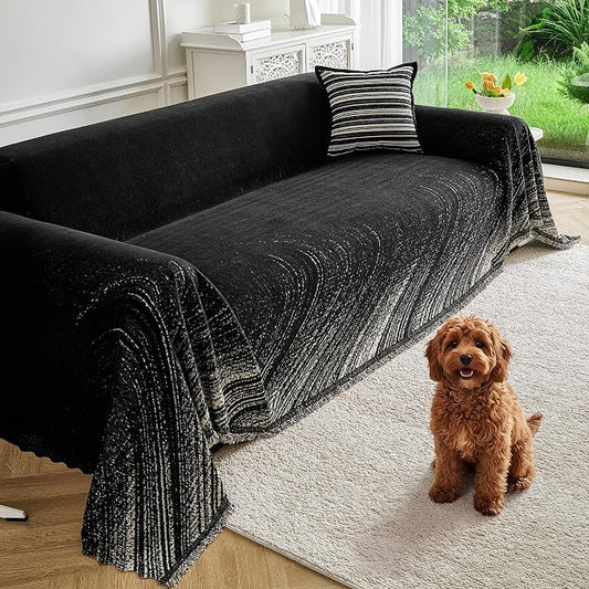 Couch Cover for Dogs Washable Sofa Cover, Sectional Couch Covers, Sofa Covers for 2 Cushion Couch, Non Slip Stripe Sofa Slipcovers Furniture Protector (Black 71x134) by Unknown