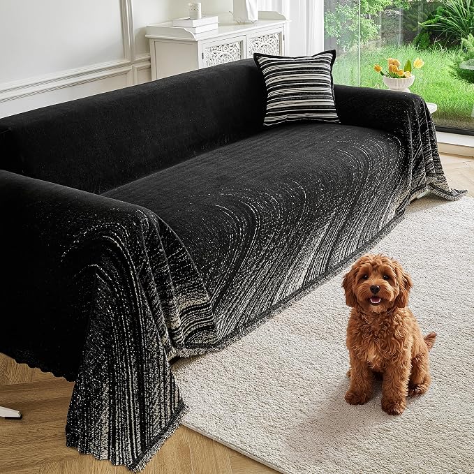 Couch Cover for Dogs Washable Sofa Cover, Sectional Couch Covers, Sofa Covers for 2 Cushion Couch, Non Slip Stripe Sofa Slipcovers Furniture Protector (Black 91x102) by Unknown