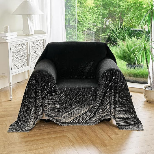 Couch Cover for Dogs Washable Sofa Cover, Sectional Couch Covers, Sofa Covers for 2 Cushion Couch, Non Slip Stripe Sofa Slipcovers Furniture Protector (Black 91x71) by Unknown