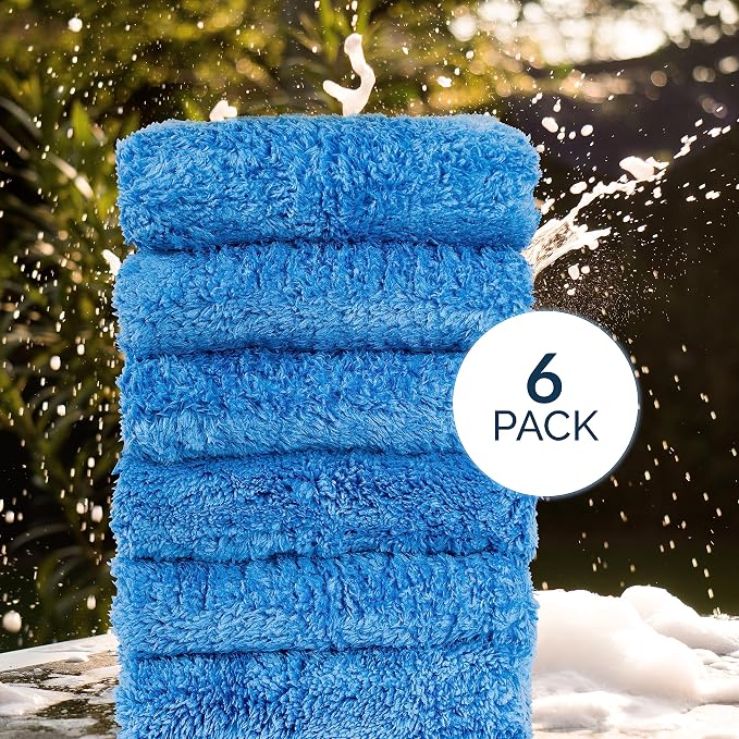 GREEN LIFESTYLE Chamois Cloth Microfiber Cleaning Cloth 6 Pack, Borderless Microfiber Towels Cleaning, Car Microfiber Towel, Drying Towels for Сars, Car Wash Towels (16" x 16", Blue) (6 Pack – 16x16) - Image 6