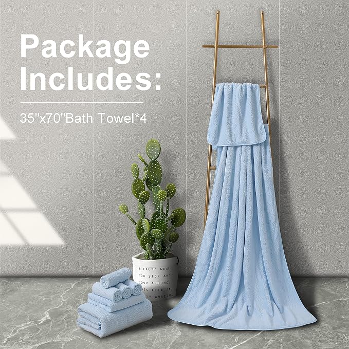 Smuge Ultra Soft Bath Towel Set of 4, Blue Extra Large Textured Microfiber Luxury Towels 35x70 in, Quick Dry, Highly Absorbent, Fluffy, Oversized, for Bathroom Shower Pool Hotel Beach - Image 6