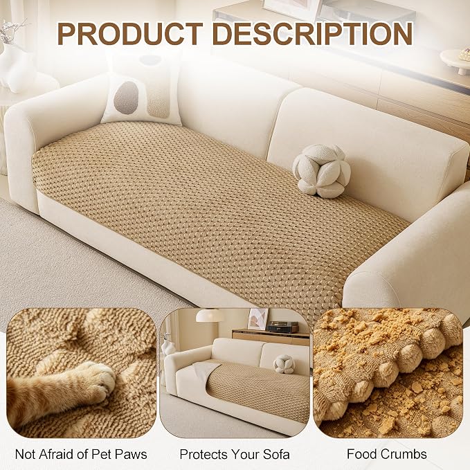 Waterproof Couch Covers for Dogs Washable, Pet sectional Sofa Cover | Non Slip Fuzzy Couch Slipcovers for 3 Cushion, Furniture Protector,Scratch Resistant Couch Covers for Sofa (Khaki,35"x 71") - Image 6