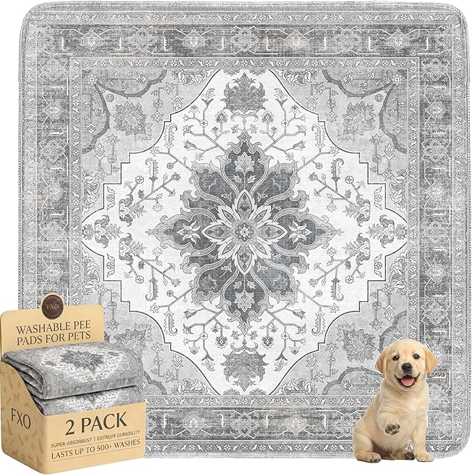 Washable Pee Pads for Dogs,Great Urine Absorbent Reusable Puppy Training Pads,Waterproof,Leak-Proof & Non-Slip Potty Pads for Whelping,Crate,Playpen,Bed.(Gray Floral,48"x48") by Peepads