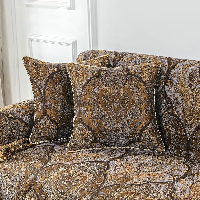 Loom and Mill Luxury Jacquard Sofa Couch Covers, Bronze Gold, 71"x118" | Classic Antique Sofa Throw Cover with Tassels for 2-3 Cushion Couch, Sectional Couch Cover Sofa Slipcover for Dogs Pets - Image 4
