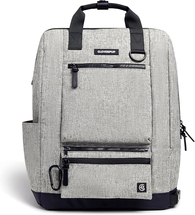 Cleverpup Porter 2-in-1 Dog Gear Backpack – Premium Dog Travel Bag with 10 Pockets, Zip-Off Treat Pouch, Leash Clip, Waterproof Pockets & Water Bottle Holder – Weekend, Hiking, Camping, Heather Grey by Cleverpup