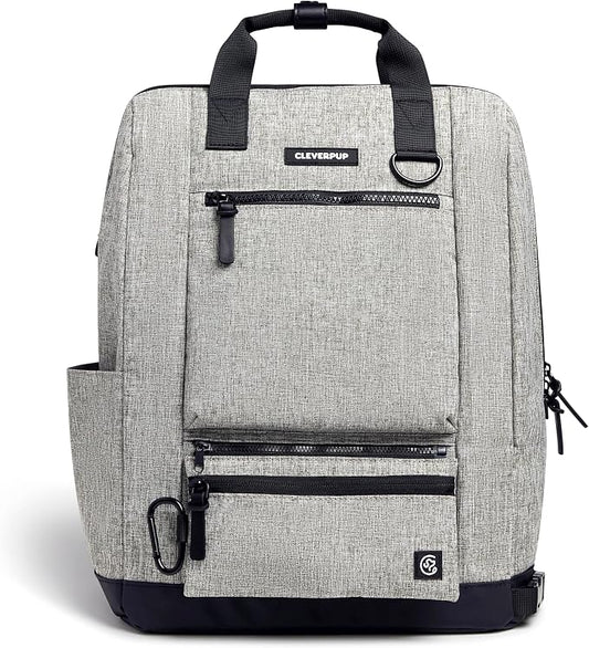 Cleverpup Porter 2-in-1 Dog Gear Backpack – Premium Dog Travel Bag with 10 Pockets, Zip-Off Treat Pouch, Leash Clip, Waterproof Pockets & Water Bottle Holder – Weekend, Hiking, Camping, Heather Grey by Cleverpup
