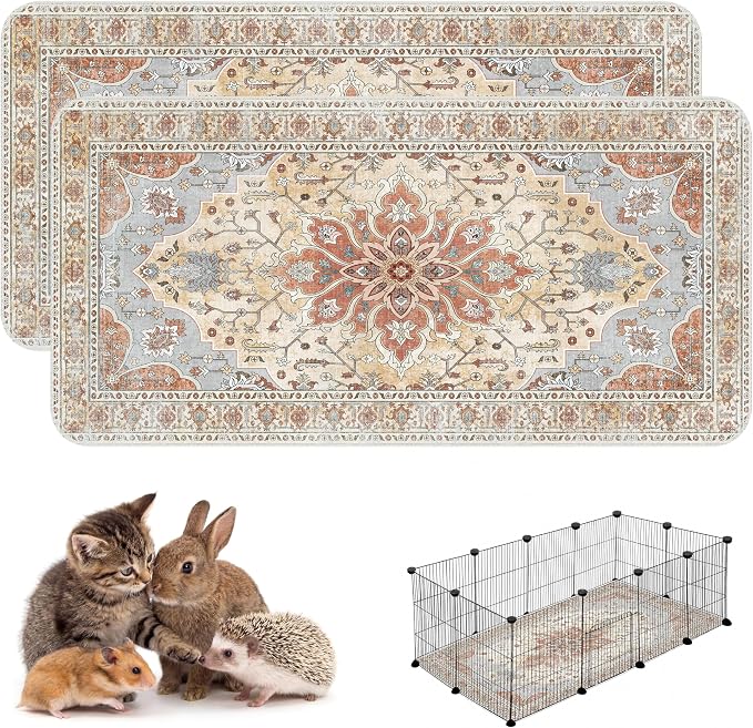 Washable Guinea Pig Pee Pads,Absorbent Reusable Guinea Pig Cage Liners,Waterproof,Leak-Proof & Non-Slip Potty Pads for Small Animals Rabbit Hamster Rat.(Orange Amber Floral,24"x48") by Peepads