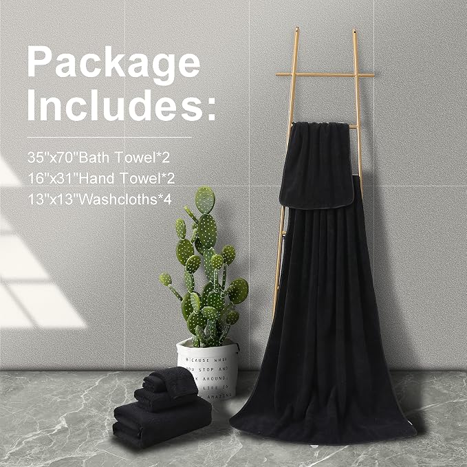 Smuge Ultra Soft 8 Piece Textured Bath Towel Set for Bathroom Shower Pool, Kitchen, Quick Dry, Lightweight Highly Absorbent - 2 Oversized Bath Towel Sheets, 2 Hand Towels, 4 Washcloths - Black - Image 6