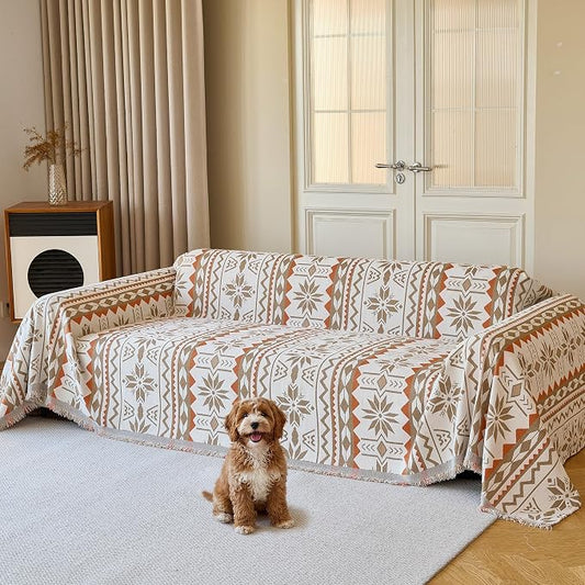 Couch Cover for Dogs Washable Sofa Cover, Sectional Couch Covers, Sofa Covers for 2 Cushion Couch, Non Slip Stripe Sofa Slipcovers Furniture Protector (Khaki Orange,91 * 118) by Unknown