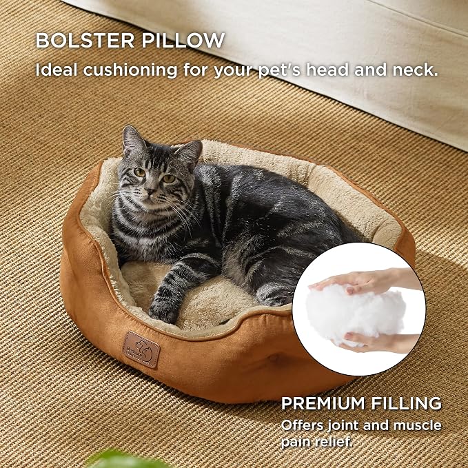 Bedsure Small Dog Bed Washable,Round Cat Beds for Indoor Cats,20in | Terracotta Soft Plush Pet Bed,Dog Beds for Small Dogs for Puppy and Kittens,Anti-Slip Bottom,Easy to Clean - Image 3