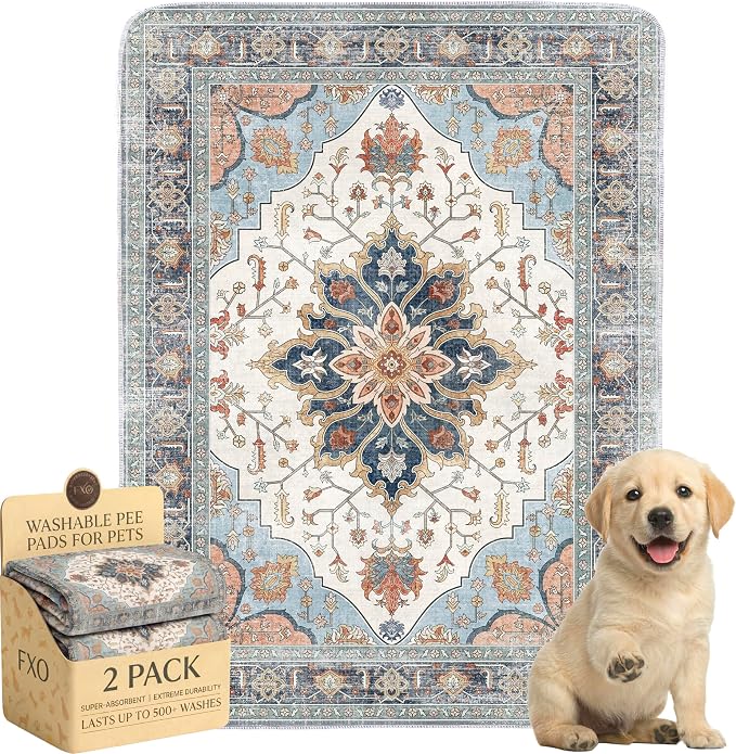 Washable Pee Pads for Dogs,Great Urine Absorbent Reusable Puppy Training Pads,Waterproof,Leak-Proof & Non-Slip Potty Pads for Whelping,Crate,Playpen,Bed.(Blue Floral,18"x24") by Peepads
