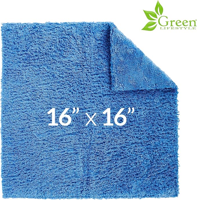 GREEN LIFESTYLE Chamois Cloth Microfiber Cleaning Cloth 6 Pack, Borderless Microfiber Towels Cleaning, Car Microfiber Towel, Drying Towels for Сars, Car Wash Towels (16" x 16", Blue) (6 Pack – 16x16) - Image 5
