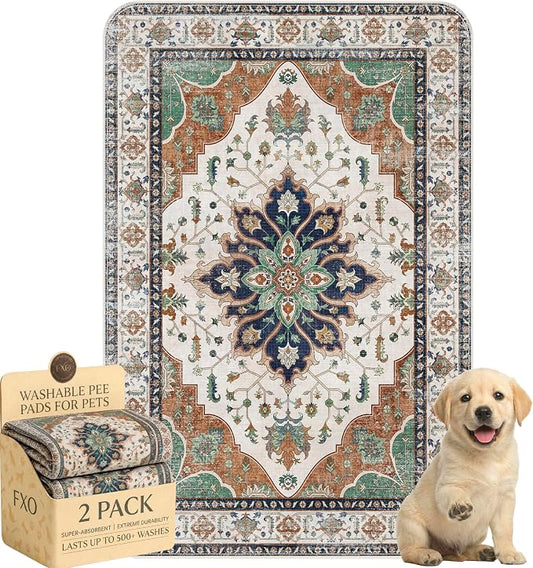 Washable Pee Pads for Dogs,Great Urine Absorbent Reusable Puppy Training Pads,Waterproof,Leak-Proof & Non-Slip Potty Pads for Whelping,Crate,Playpen,Bed.(Dark Teal Floral,24"x36") by Peepads