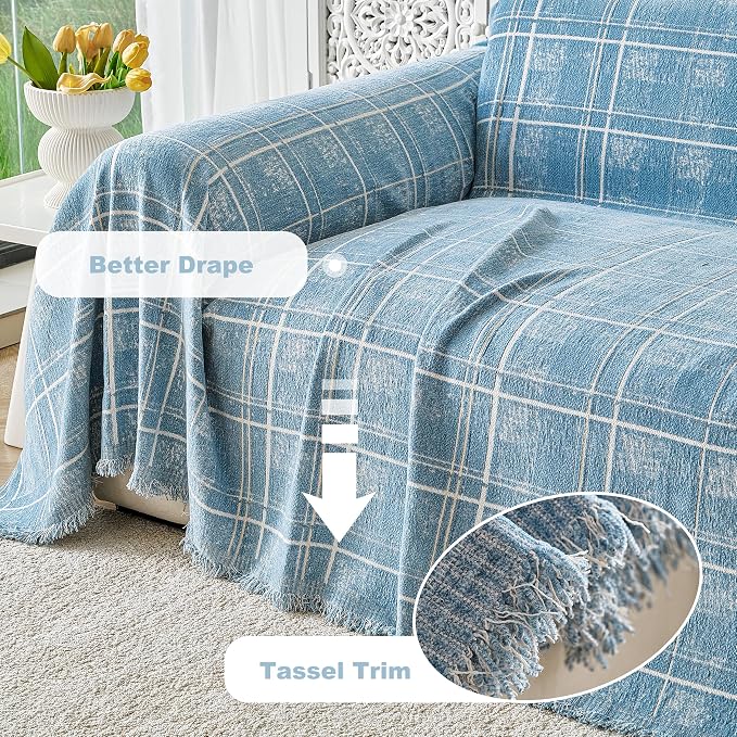 Couch Cover for Dogs Washable Sofa Cover, Sectional Couch Covers, Sofa Covers for 2 Cushion Couch, Non Slip Stripe Sofa Slipcovers Furniture Protector (Blue Checkered 71x150) - Image 4