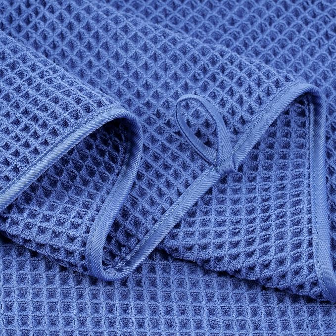 POLYTE 430 GSM Microfiber Quick Dry Lint Free Oversize Bath Towel Set, 6 Piece (Waffle Weave) - Image 4