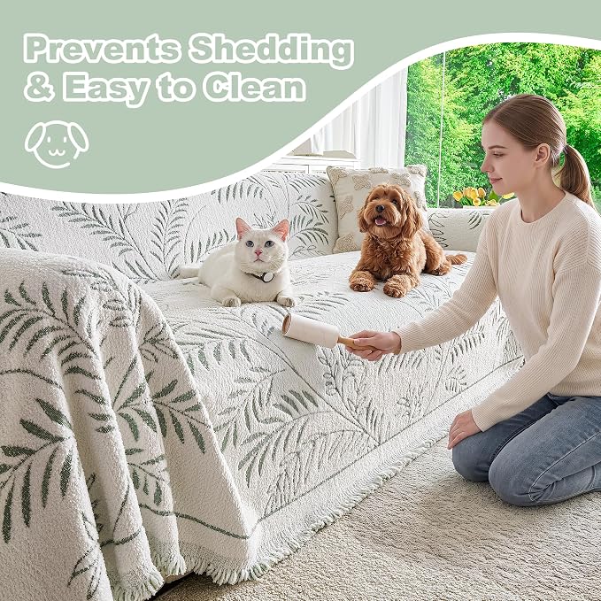 Couch Cover for Dogs Washable Sofa Cover, Sectional Couch Covers, Sofa Covers for 2 Cushion Couch, Non Slip Stripe Sofa Slipcovers Furniture Protector (Eucalyptus Green 91x134) - Image 6