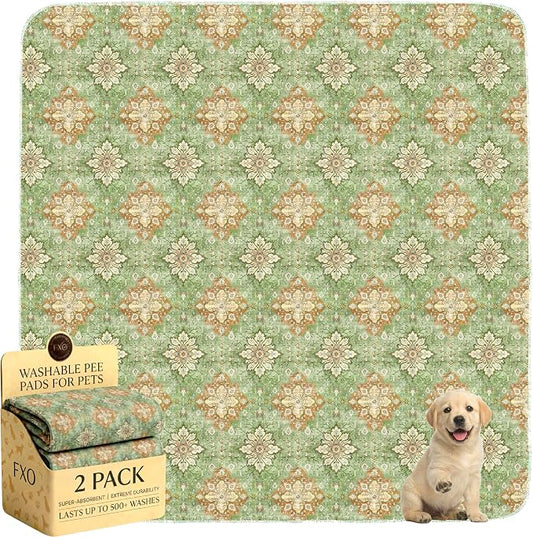 Washable Pee Pads for Dogs,Great Urine Absorbent Reusable Puppy Training Pads,Waterproof,Leak-Proof & Non-Slip Potty Pads for Whelping,Crate,Playpen,Bed.(Green Floral Flat,54"x54") by Peepads