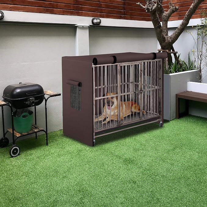 Dog Crate Cover 12 Oz Waterproof - Heavy Duty Privacy Dog Crate Cover with Mesh Pocket & Roll Up Window - Universal Fit Dog Kennel Cover (20" H x 25" W x 19" D, Coffee) - Image 5