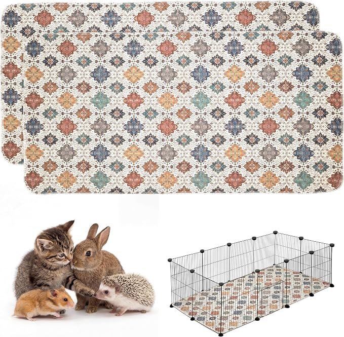 Washable Guinea Pig Pee Pads,Absorbent Reusable Guinea Pig Cage Liners,Waterproof,Leak-Proof & Non-Slip Potty Pads for Small Animals Rabbit Hamster Rat.(Colorful Day,24"x48") by Peepads